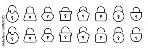 Lock icons set. Locked and unlocked lock icon . Lock icon set isolated on transparent. Security and protection symbol.  