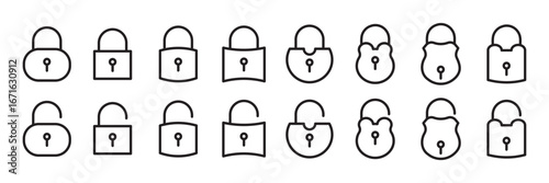 Lock icons set. Locked and unlocked lock icon . Lock icon set isolated on transparent. Security and protection symbol.  