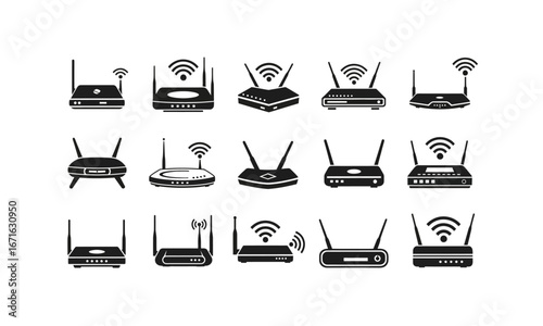 Modern wireless router silhouette isolated on white background
