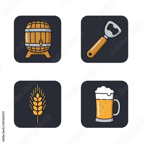 Showing Brewing Elements on a Dark Background with Simplified Style