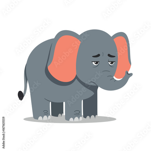 Sad elephant standing alone on the ground looking depressed and lonely