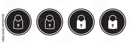 Lock and unlock icon set in circle and stroke style in black and white color in modern style. Lock icon collection. Locked and unlocked black stroke icon . set of locks icon of Silhouettes .  