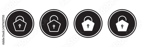 Lock and unlock icon set in circle and stroke style in black and white color in modern style. Lock icon collection. Locked and unlocked black stroke icon . set of locks icon of Silhouettes .  