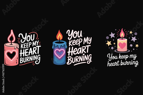 Pink blue candle hearts burning love romance