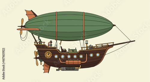 Cartoon Airship Sailing in the Sky