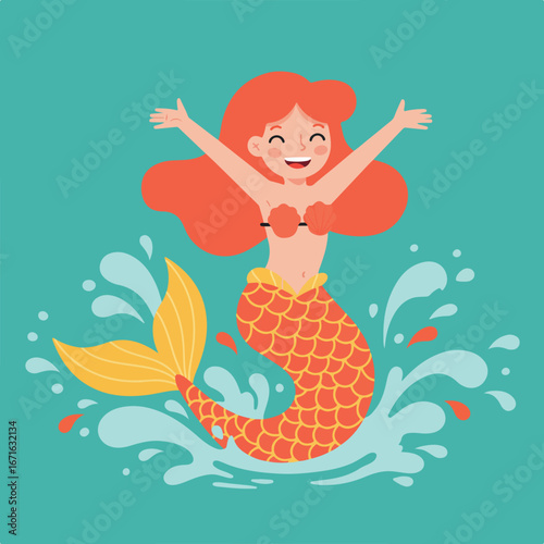Mermaid Raising Arms, Celebrating in the Sea