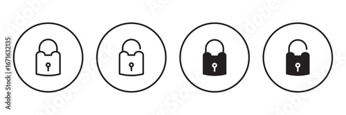 Lock icon set isolated . Security and protection symbol. Locked and unlocked icon.  Lock and unlock padlock icon representing security, privacy, access control, or data protection. 