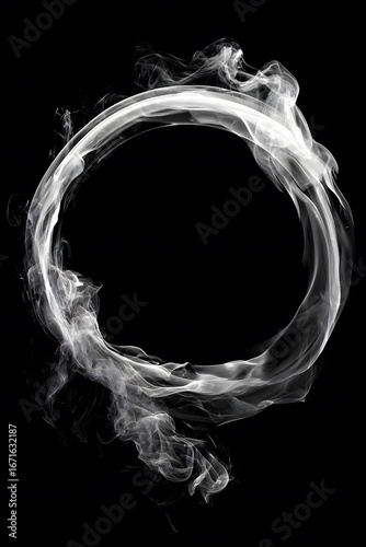 Smoke forms a perfect circle in the black background.