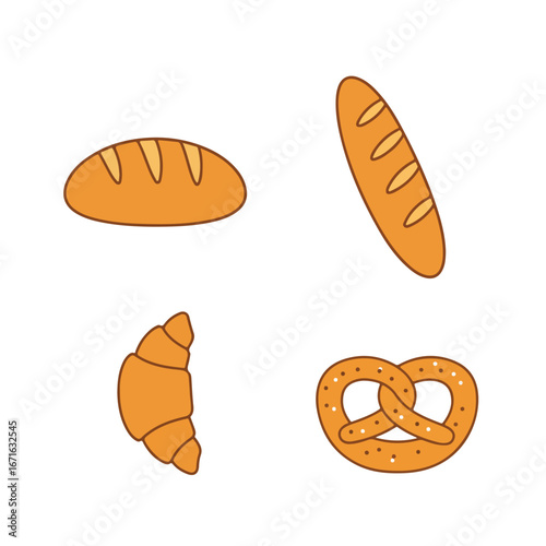 Assorted baked goods collection on isolated white background