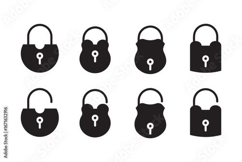 lock vector icon set. open or closed illustration sign collection. door symbol. Lock icon set. Padlock open and closed. Locked and unlocked icon.  