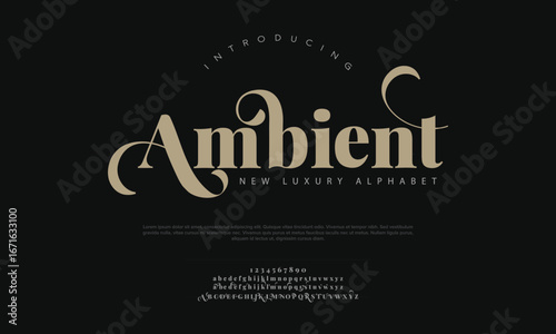 Ambient beauty logo font. Classic beautiful Modern luxury Serif Letter Minimal Fashion. Typography decoration logotype fonts, wedding, logos. vector illustration
