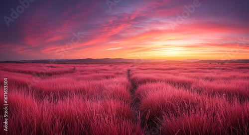Wallpaper Mural Pink grass field with sunset sky landscape Torontodigital.ca