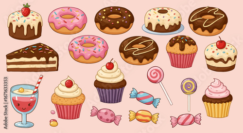 Collection of sweet desserts and candies for delightful occasions