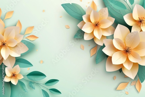 Delicate pastel paper flowers and leaves create a cheerful and serene floral design.