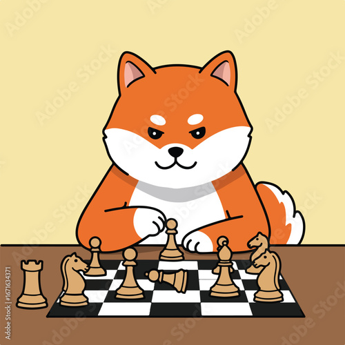 Animated Dog Playing Chess at Table