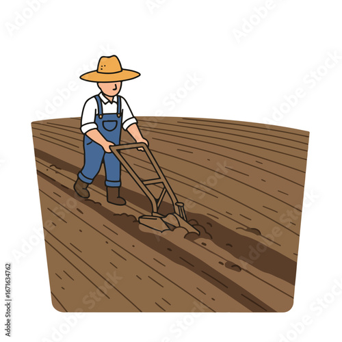 Farmer Plowing the Field, Agriculture Scene, Rural Countryside