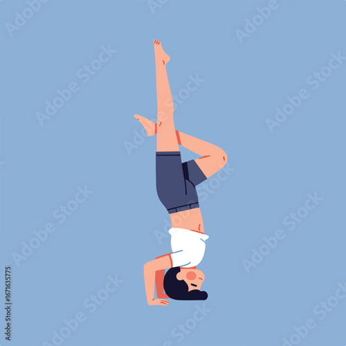 Woman doing Headstand Exercise on Mat