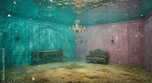 Wallpaper Mural Underwater room with chandelier and vintage furniture Torontodigital.ca