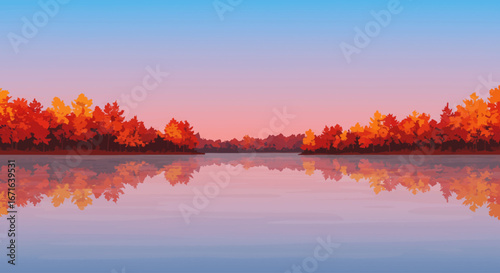 Autumn Lake Reflection Pixel Art Serenity