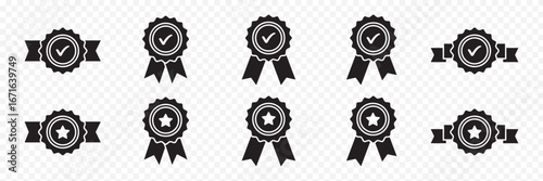Medal vector icons. Verified badge with check mark. Approved or certified medal icon. Certified badge. Approval badge symbols. Approval icon set.  eps 10