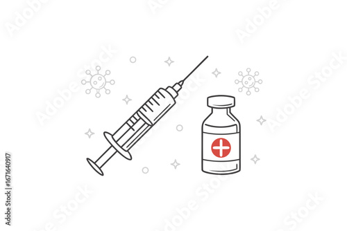 Healthcare medical icon set syringe vaccine bottle medical injection