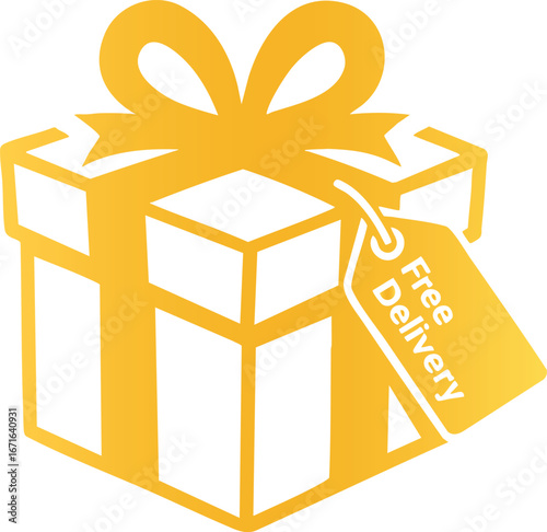 Golden Silhouette of Gift Box with Free Delivery Vector