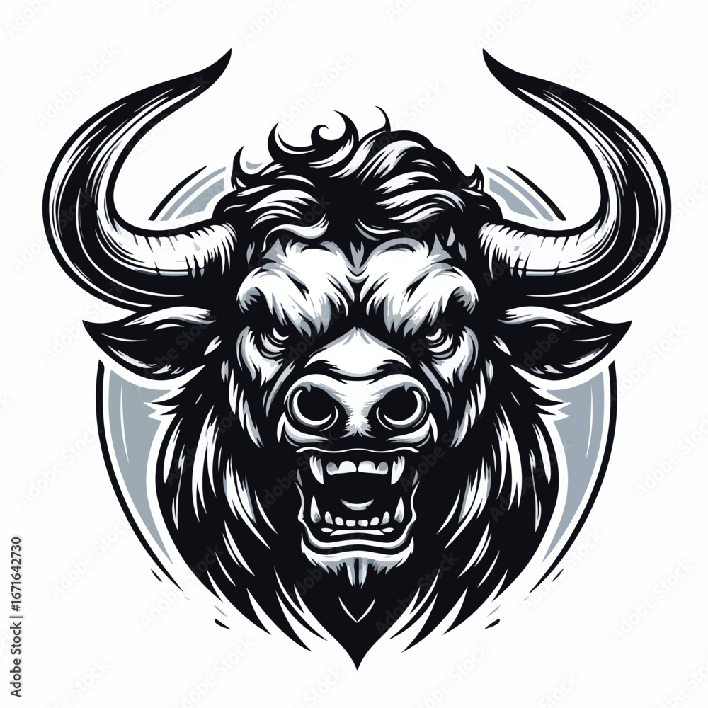 Fototapeta premium Vector image of an angry horned bull head