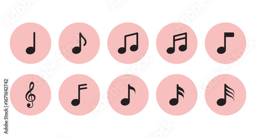 Musical note music symbol . Music notes, song, melody or tune flat icons for musical apps and website, Music Notes and Symbols Set . eps 10 
