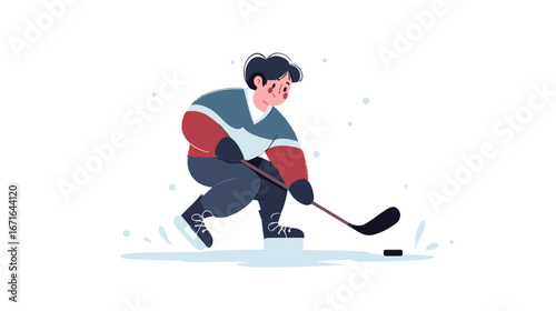 A young hockey player dressed in grey gear skillfully skates on the ice while handling a black puck. The scene captures the energy of practice and youthful enthusiasm for the sport.