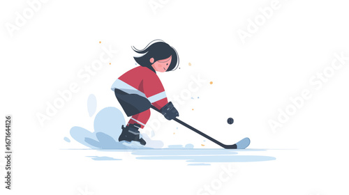 A young hockey player dressed in grey gear skillfully skates on the ice while handling a black puck. The scene captures the energy of practice and youthful enthusiasm for the sport.