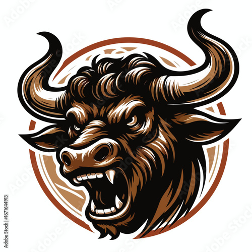 Vector image of an angry horned bull head