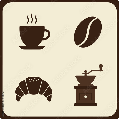 Showing Coffee, Croissant and Grinder items in studio