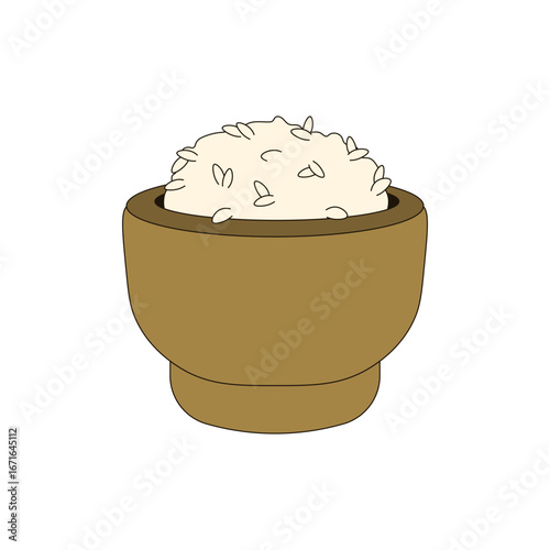 Vector bowl of rice. Traditional asian food. Flat bowl of rice isolated transparent background. EPS 10