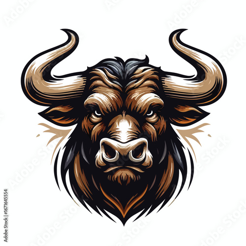 Vector image of an angry horned bull head