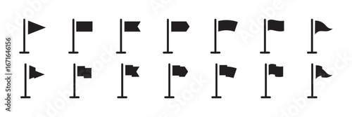 Different flag icons set. Black flags icons and pennants signs isolated on white background . eps 10 