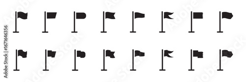 Different flag icons set. Black flags icons and pennants signs isolated on white background . eps 10 