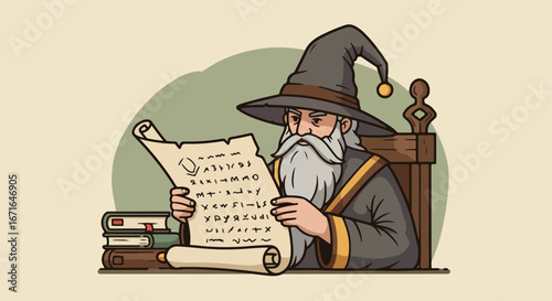 Wizard Reading Scroll in a Chair