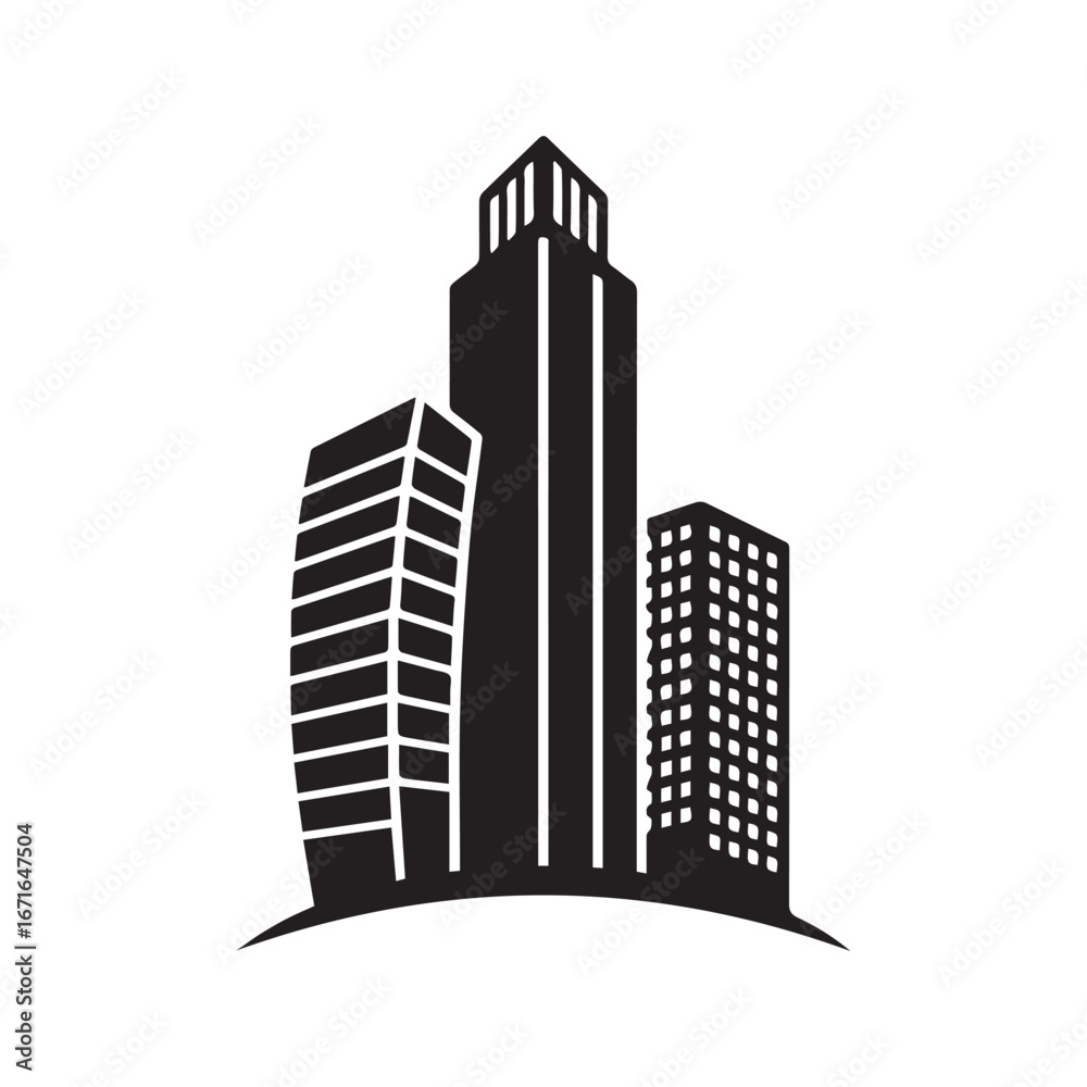 Obraz premium Modern City Skyline Logo Vector Icon. Abstract Building Silhouette for Real Estate and Corporate Business. 
