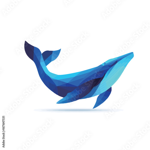 A vibrant, geometric representation of a whale gliding through water. The artwork highlights shades of blue, capturing the majesty of marine life. This design showcases creativity and style.