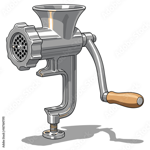 Vintage Meat Grinder Illustration: Retro Kitchen Tool for Culinary and Nostalgic Projects