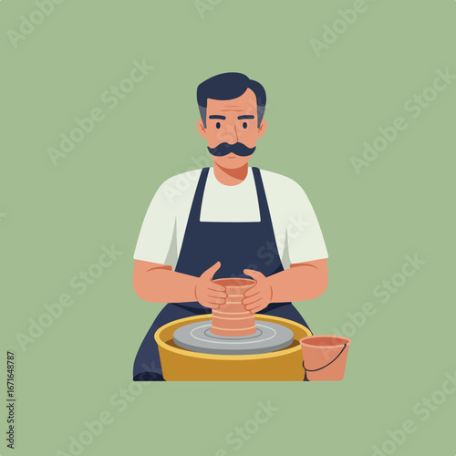 Man Shaping Clay on Potter's Wheel Indoors