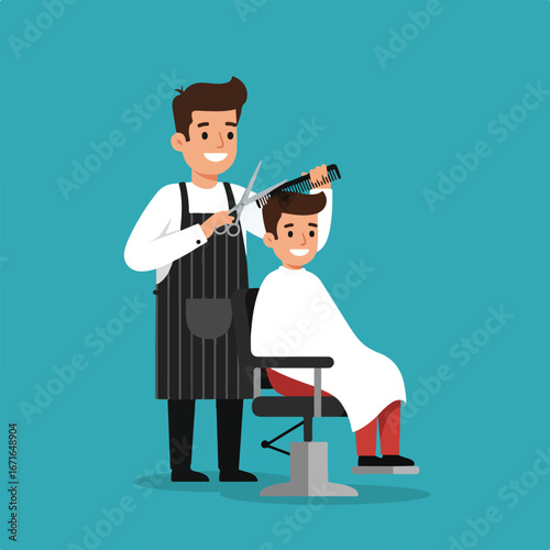 Barber Cuts Man's Hair at Shop