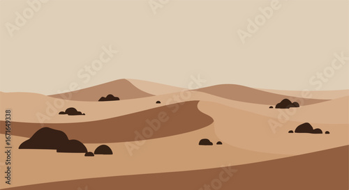 Depicting Abstract Sand Dunes with Rocks in a Desert Landscape