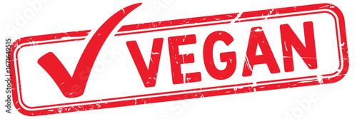 Red stamp with a checkmark and the word vegan