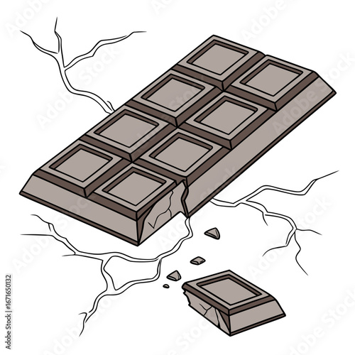 Illustration of a chocolate bar with a broken piece, perfect for sweets, desserts, and confectionery themes