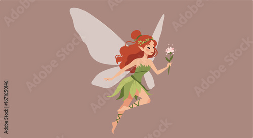 Fairy Holding Flower, Flying Outdoors