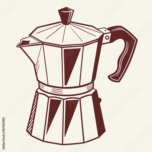 Illustration of a classic italian moka pot for brewing strong coffee, perfect for coffee lovers and kitchen decor