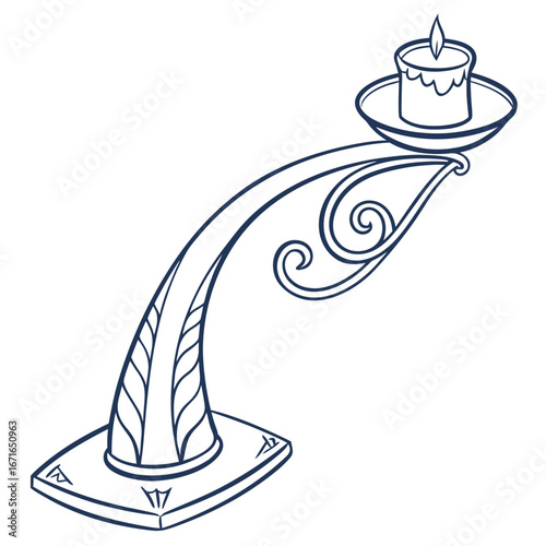 Illustration of a vintage candlestick with a burning candle, perfect for adding a touch of elegance to any design