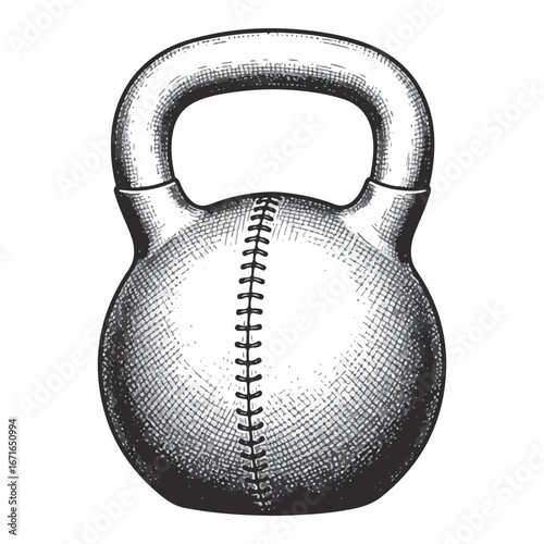 Engraved Kettlebell Illustration: Vintage Style Fitness Equipment for Strength Training