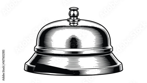 Elegant engraving of a classic service bell for hotel, restaurant or concierge concepts